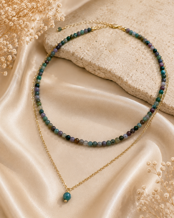 Indian Agate & Burmese Jade Layered Choker Necklace