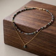 Indian Agate & Burmese Jade Layered Choker Necklace