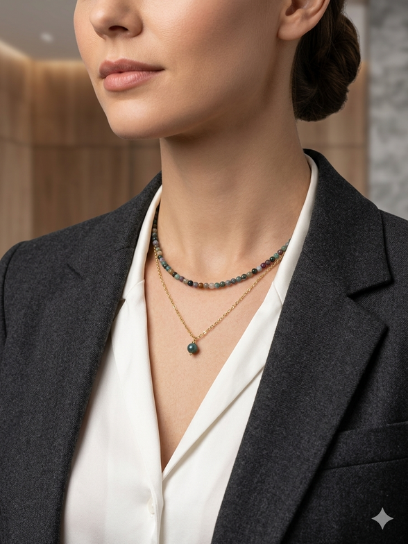 Indian Agate & Burmese Jade Layered Choker Necklace
