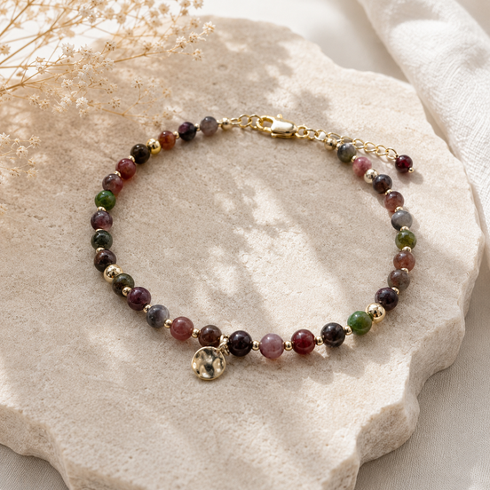 Kasgar Garnet Bracelet with Gold Charm