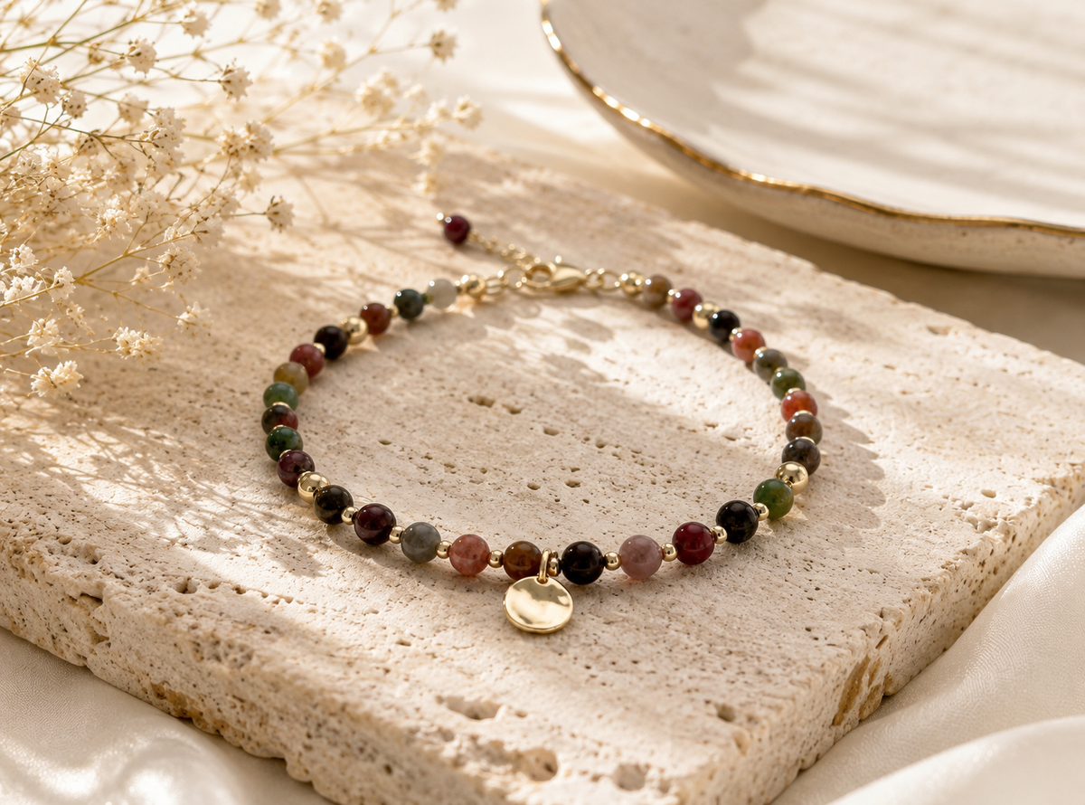 Kasgar Garnet Bracelet with Gold Charm
