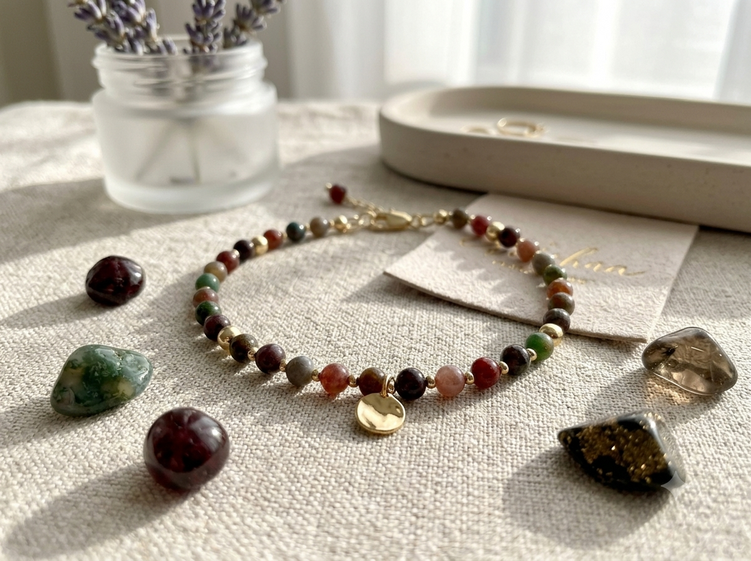 Kasgar Garnet Bracelet with Gold Charm