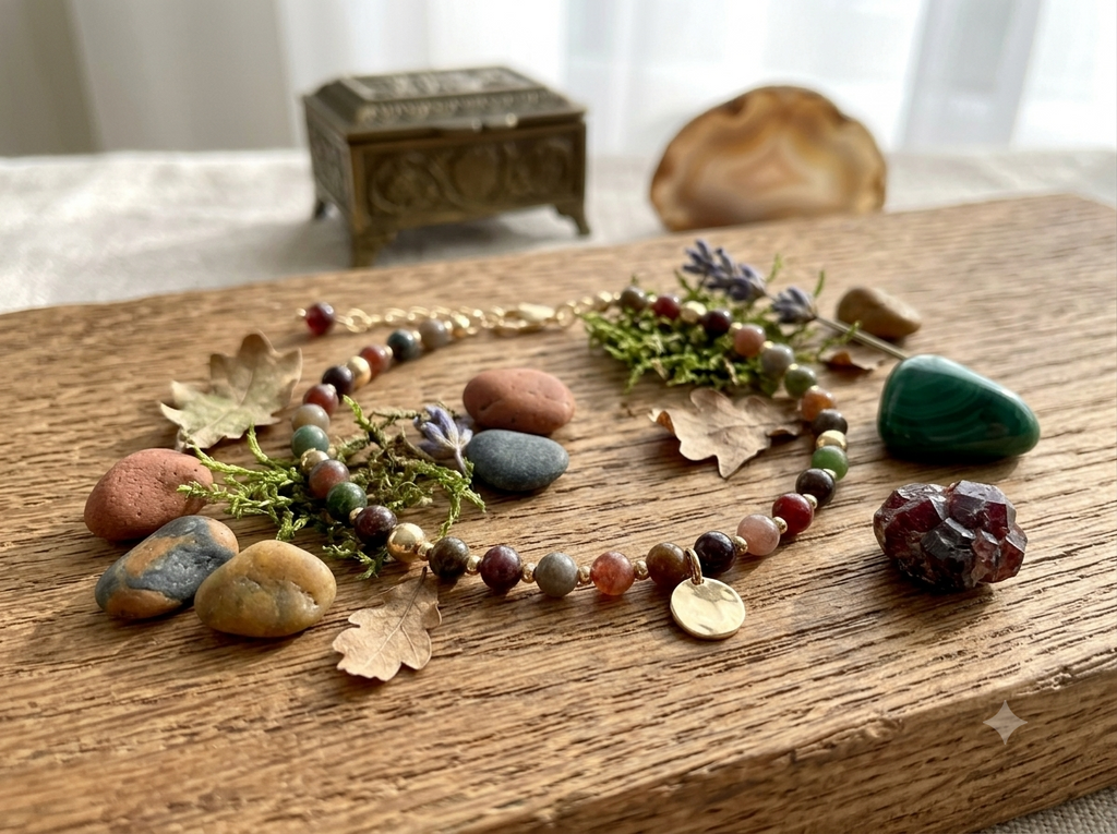 Kasgar Garnet Bracelet with Gold Charm