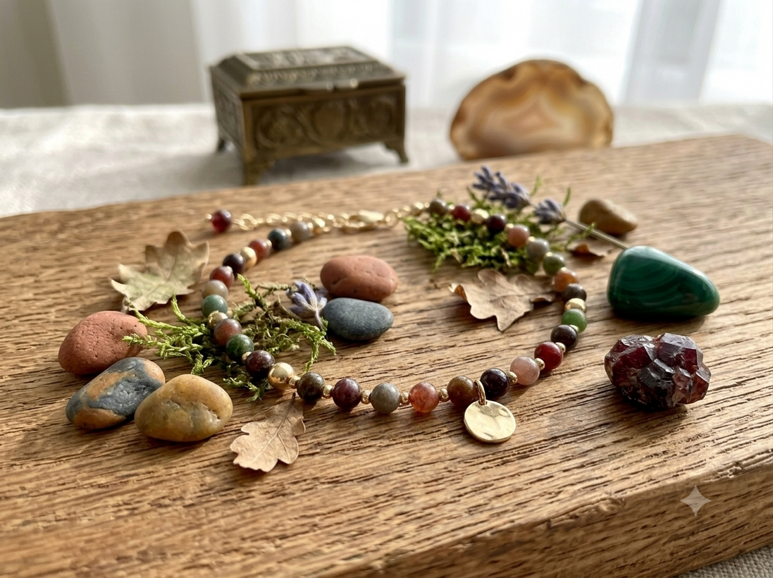 Kasgar Garnet Bracelet with Gold Charm