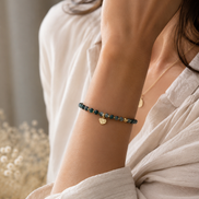 Moss Agate Bracelet with Organic Gold Charm
