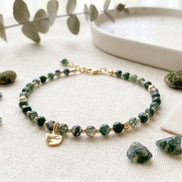 Moss Agate Bracelet with Organic Gold Charm