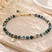 Moss Agate Bracelet with Organic Gold Charm