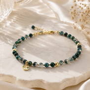 Moss Agate Bracelet with Organic Gold Charm