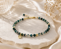Moss Agate Bracelet with Organic Gold Charm