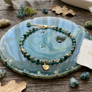 Moss Agate Bracelet with Organic Gold Charm