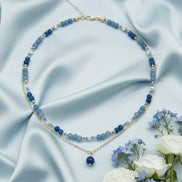 Layered Aventurine, Kyanite & Pearl Choker Necklace