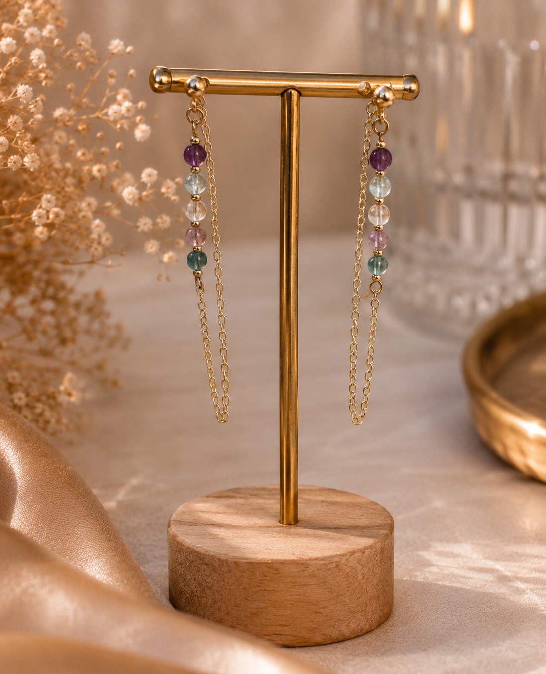 Multicolour Fluorite Chain Drop Earrings