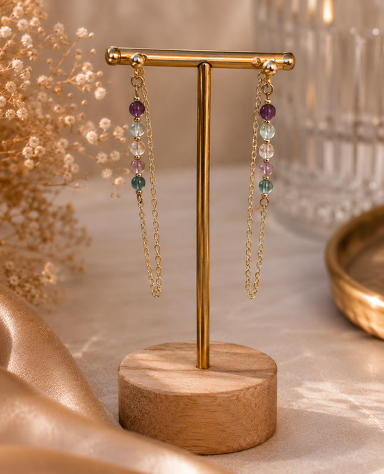 Multicolour Fluorite Chain Drop Earrings