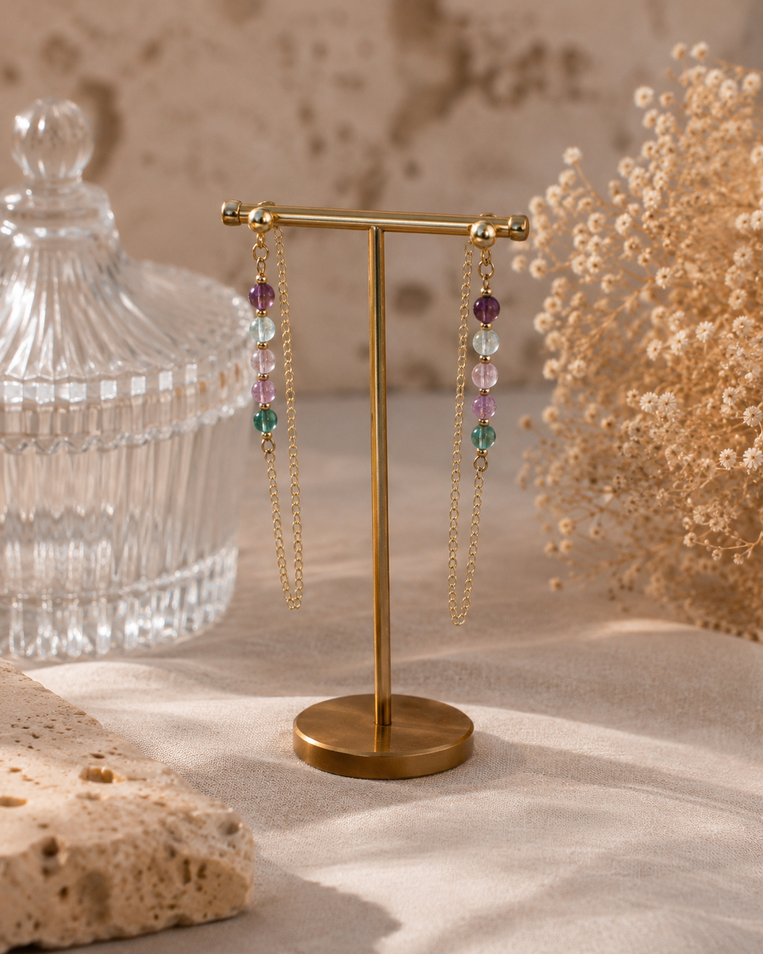 Multicolour Fluorite Chain Drop Earrings
