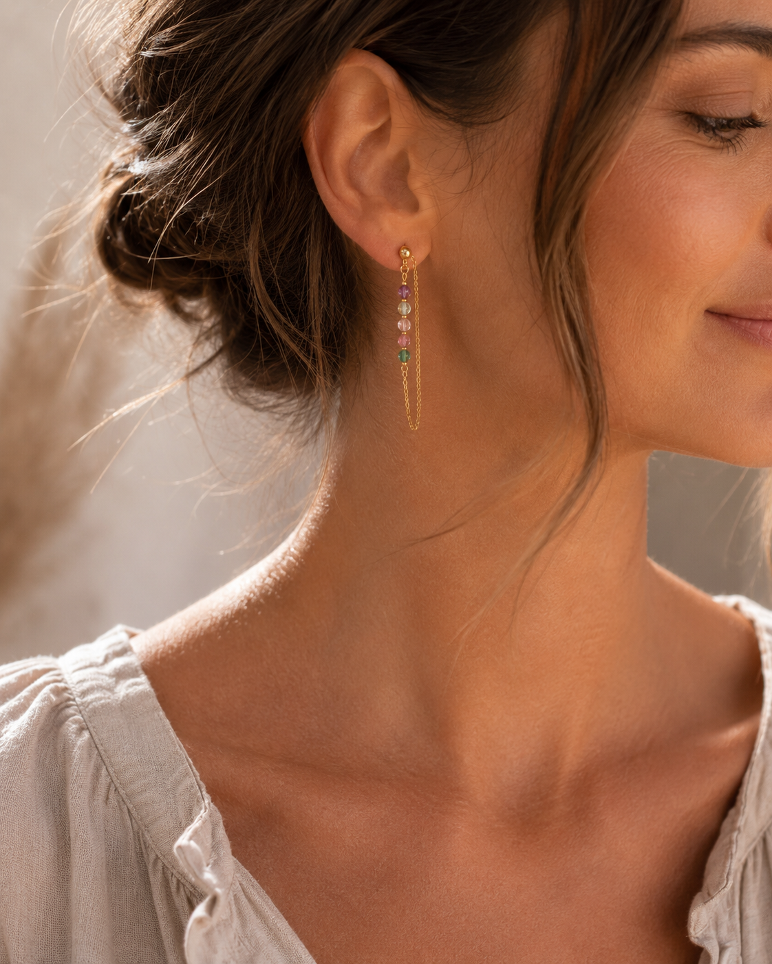 Multicolour Fluorite Chain Drop Earrings