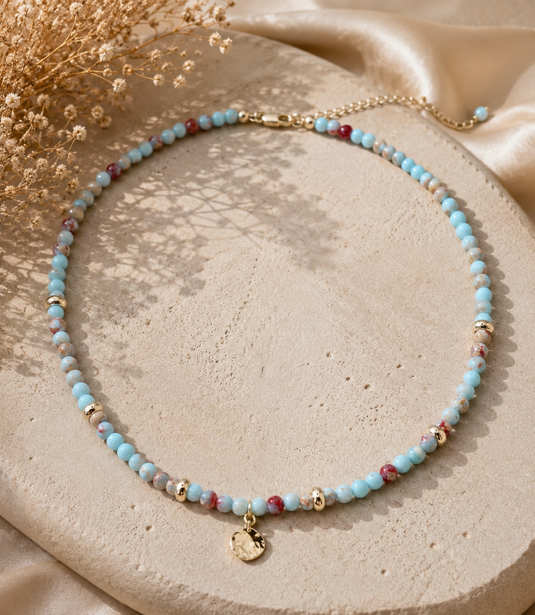 Imperial Jasper Beaded Necklace in 14K Gold Plate