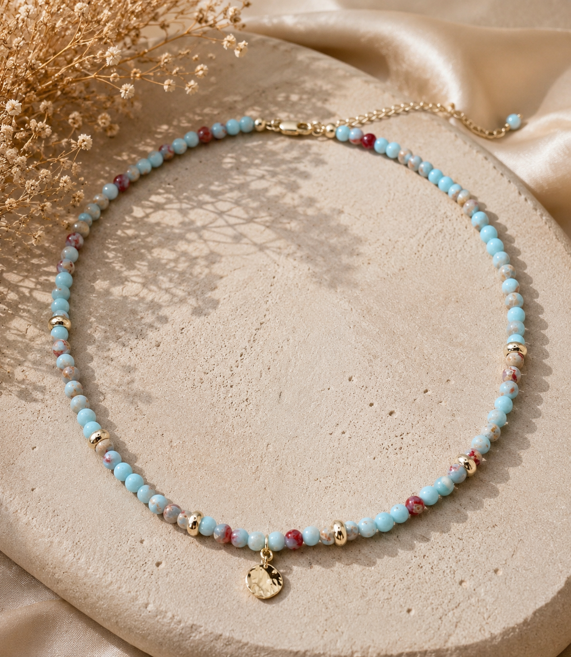 Imperial Jasper Beaded Necklace in 14K Gold Plate