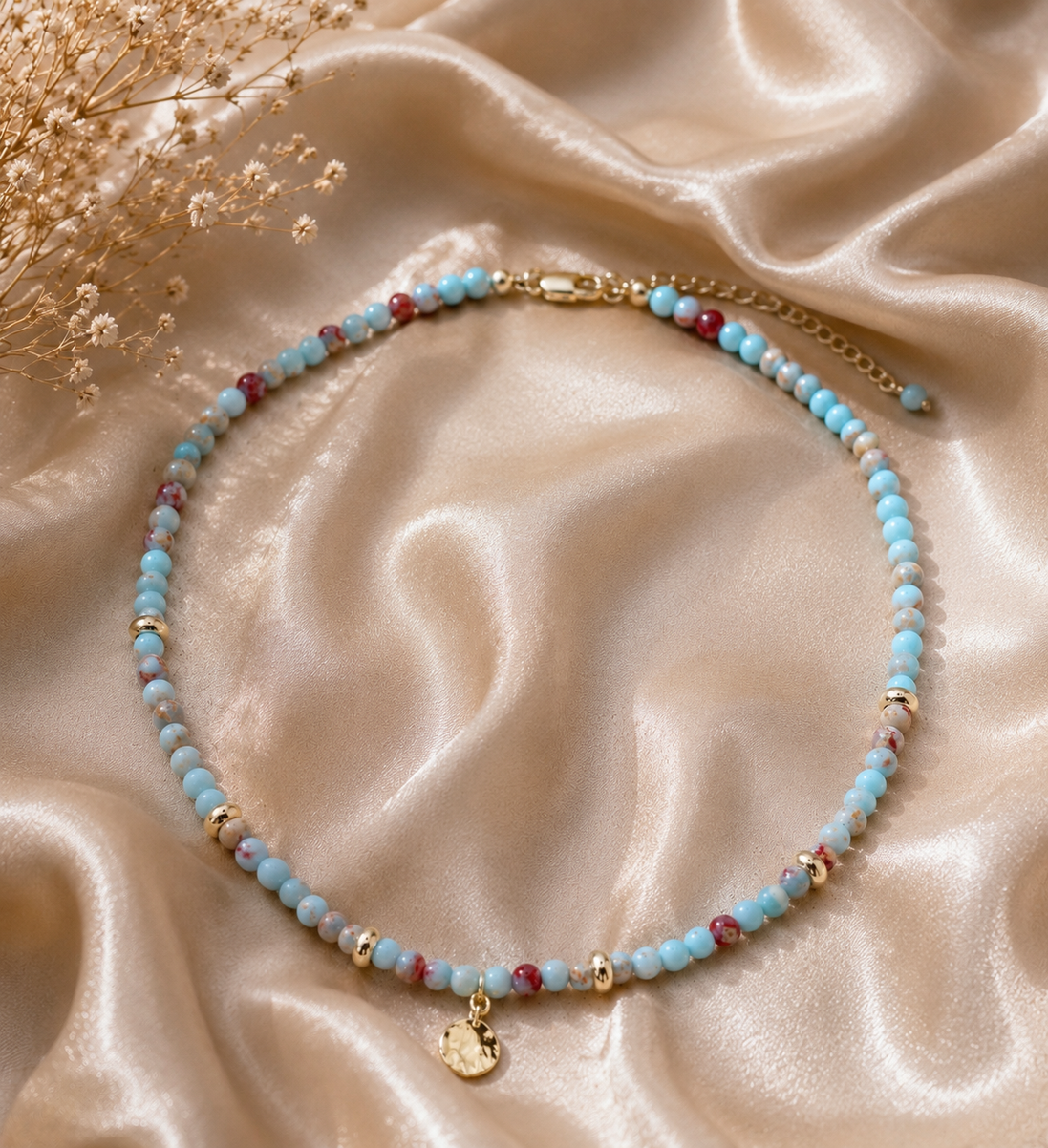 Imperial Jasper Beaded Necklace in 14K Gold Plate