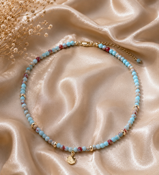 Imperial Jasper Beaded Necklace in 14K Gold Plate