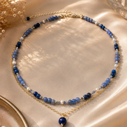 Layered Aventurine, Kyanite & Pearl Choker Necklace