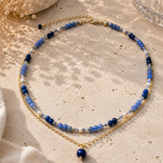 Layered Aventurine, Kyanite & Pearl Choker Necklace