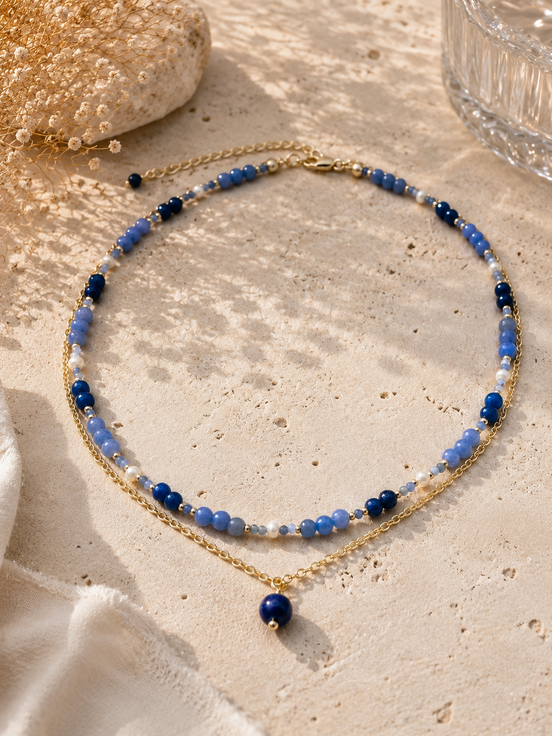 Layered Aventurine, Kyanite & Pearl Choker Necklace