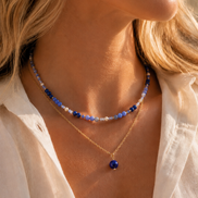 Layered Aventurine, Kyanite & Pearl Choker Necklace