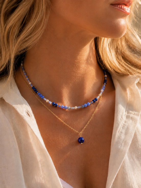 Layered Aventurine, Kyanite & Pearl Choker Necklace