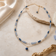 Layered Aventurine, Kyanite & Pearl Choker Necklace