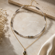 Layered Labradorite, Smoky Quartz & Grey Pearl Necklace