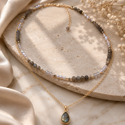 Layered Labradorite, Smoky Quartz & Grey Pearl Necklace