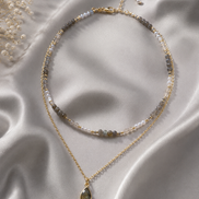 Layered Labradorite, Smoky Quartz & Grey Pearl Necklace