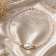 Rose Quartz & Baroque Pearl Necklace