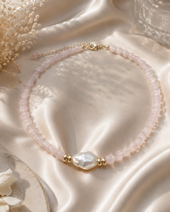 Rose Quartz & Baroque Pearl Necklace