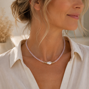 Rose Quartz & Baroque Pearl Necklace