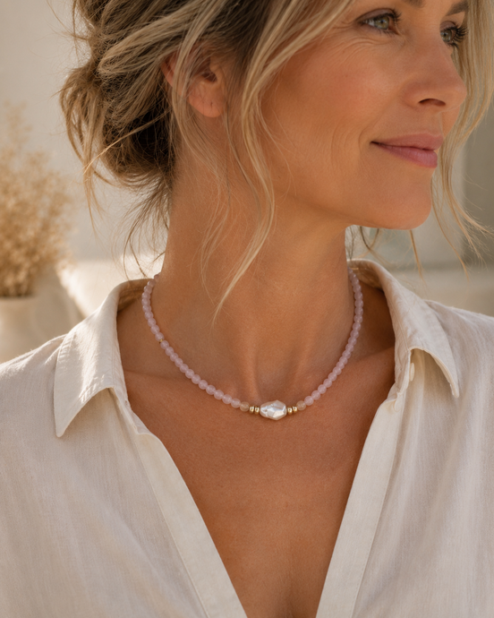 Rose Quartz & Baroque Pearl Necklace
