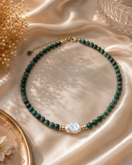 Burmese Jade & Baroque Pearl Necklace