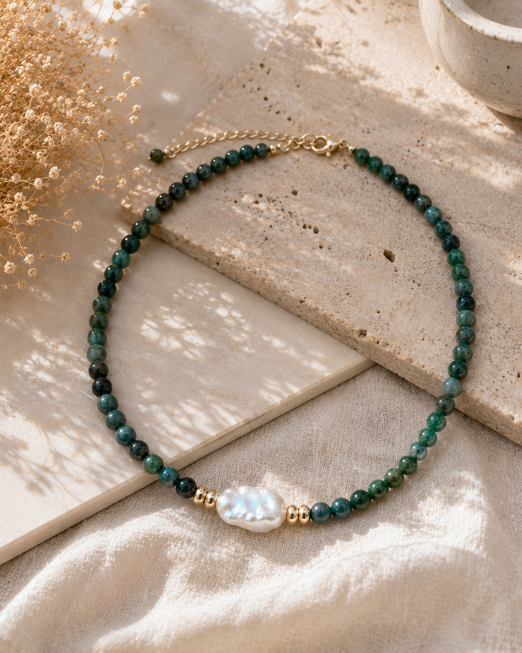 Burmese Jade & Baroque Pearl Necklace