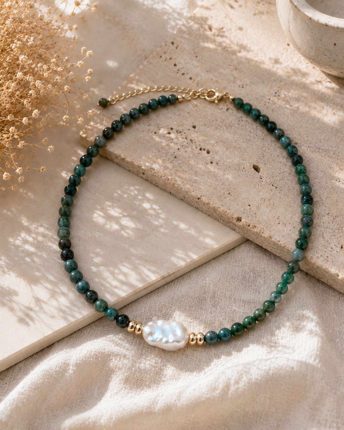 Burmese Jade & Baroque Pearl Necklace