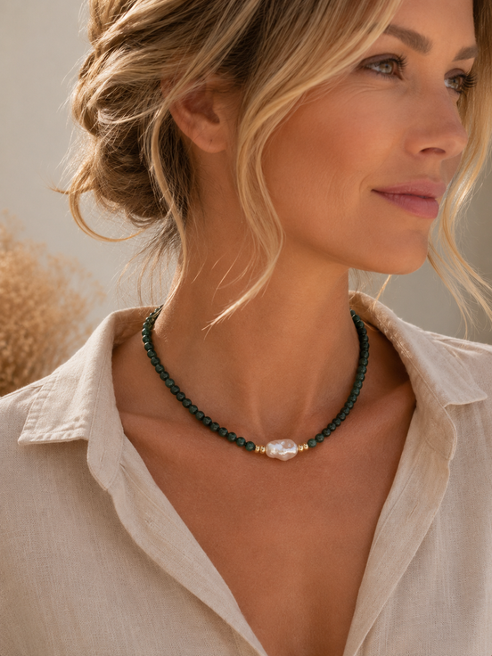 Burmese Jade & Baroque Pearl Necklace