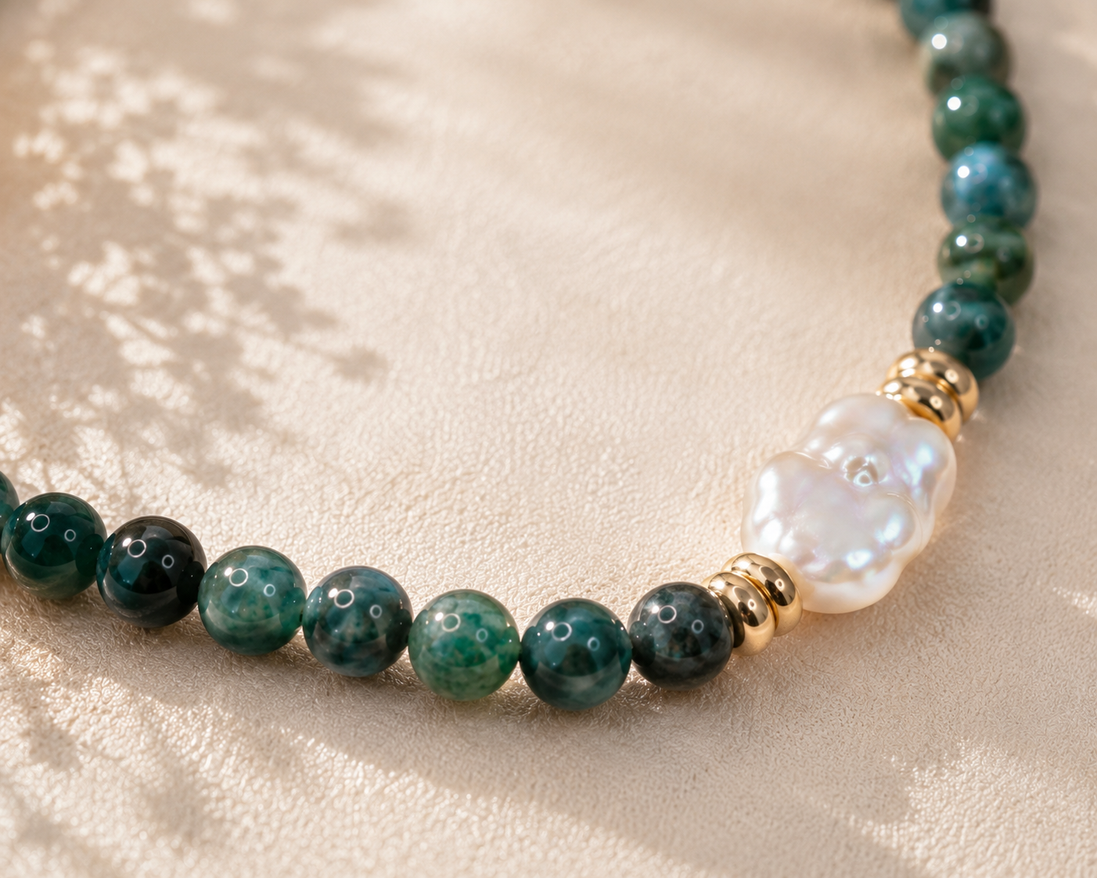 Burmese Jade & Baroque Pearl Necklace