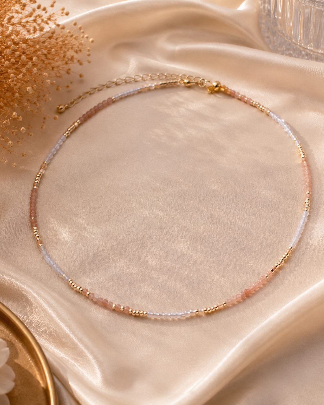 Rose Quartz & Moonstone Choker Necklace