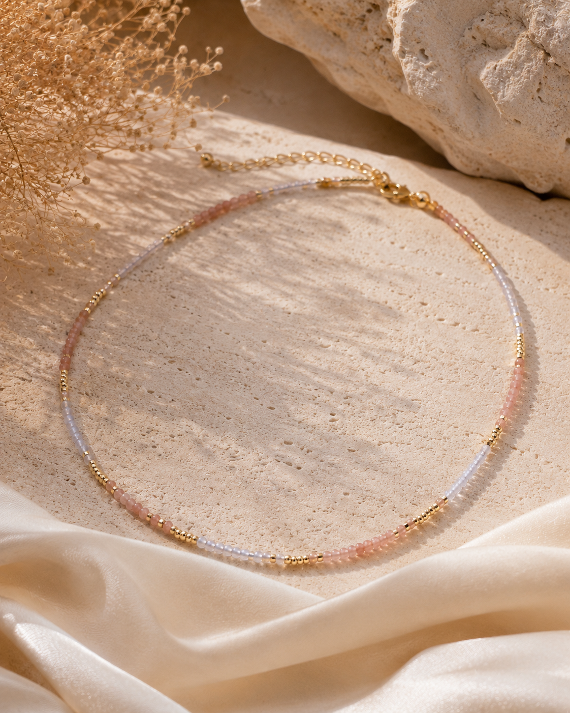 Rose Quartz & Moonstone Choker Necklace