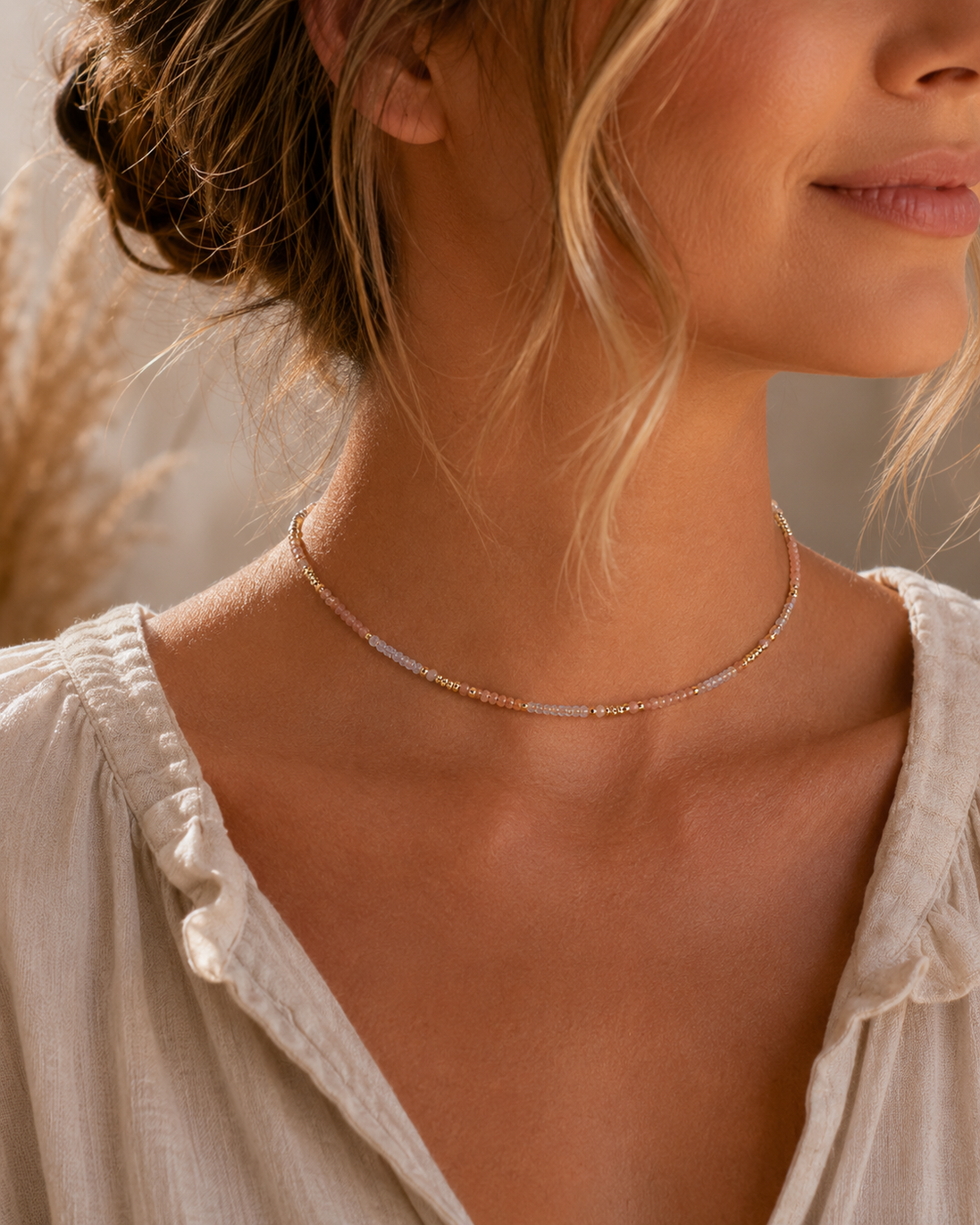 Rose Quartz & Moonstone Choker Necklace