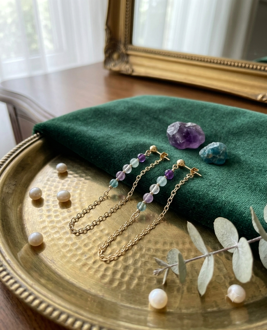 Multicolour Fluorite Chain Drop Earrings