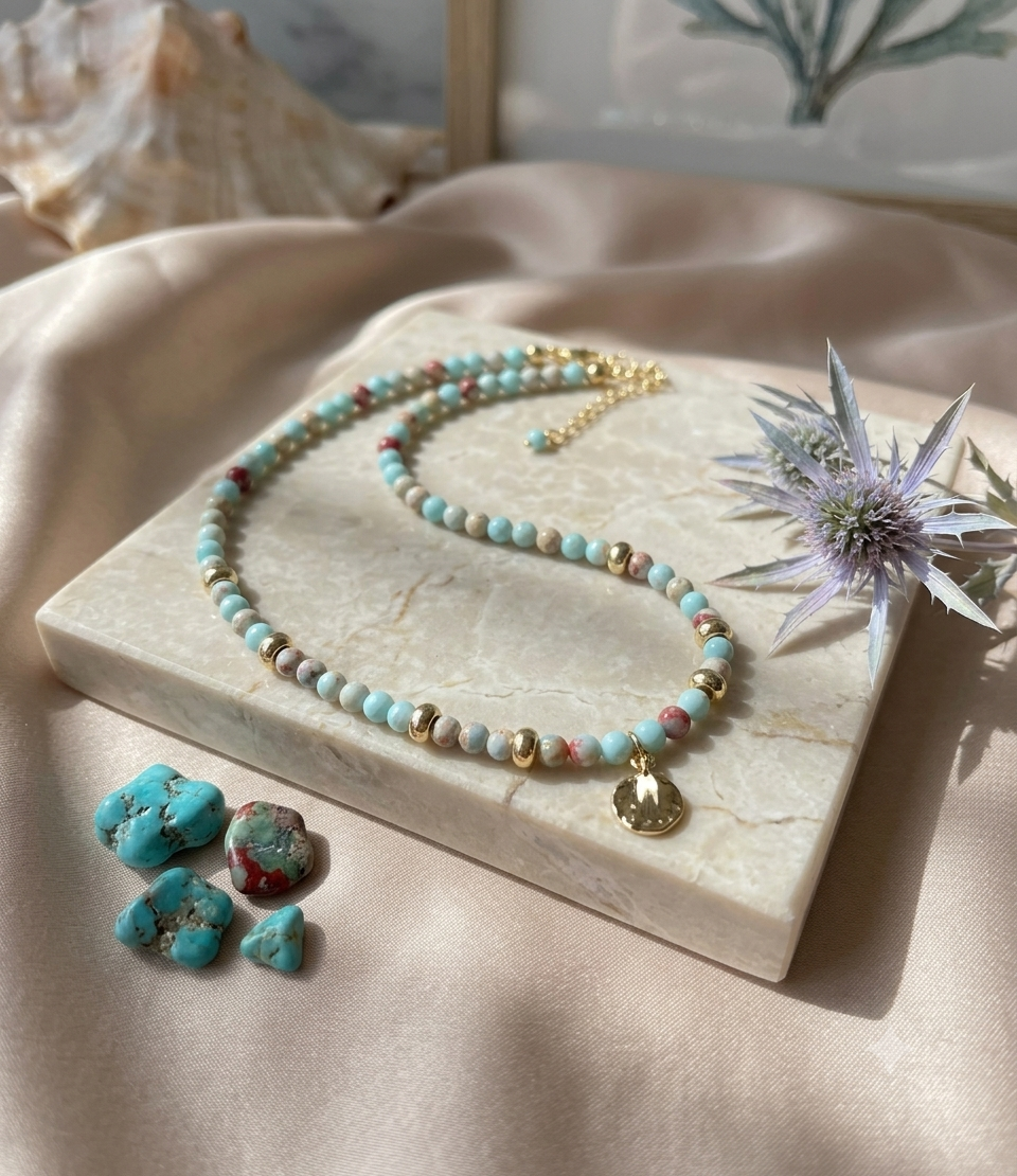 Imperial Jasper Beaded Necklace in 14K Gold Plate