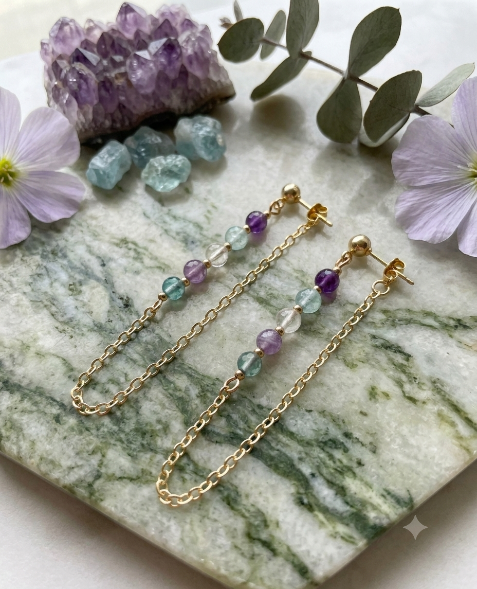 Multicolour Fluorite Chain Drop Earrings