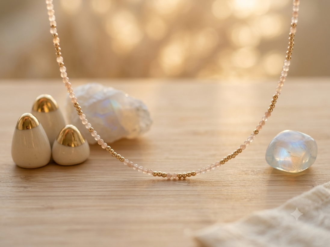 Rose Quartz & Moonstone Choker Necklace