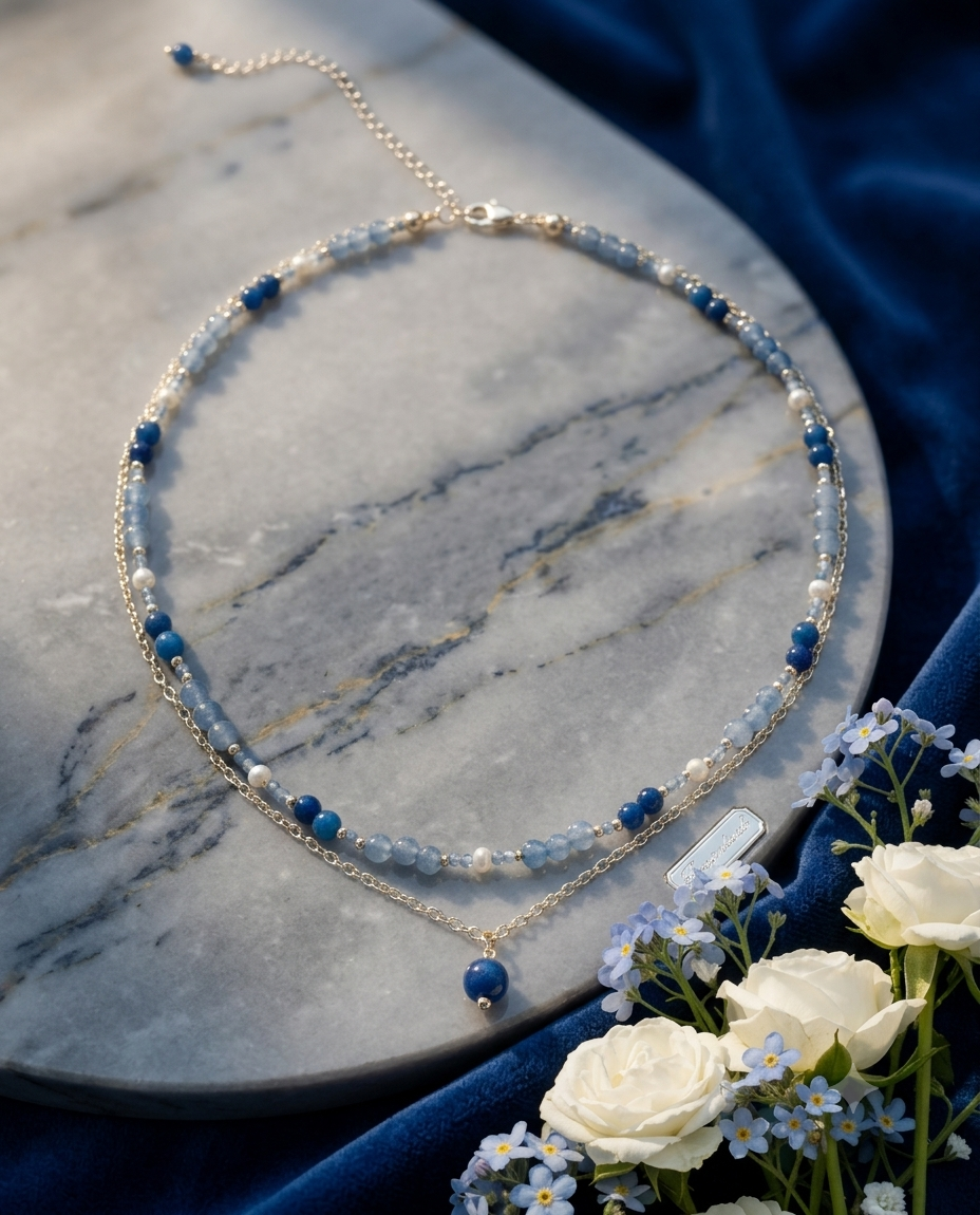 Layered Aventurine, Kyanite & Pearl Choker Necklace