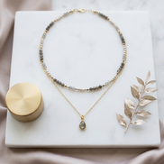 Layered Labradorite, Smoky Quartz & Grey Pearl Necklace